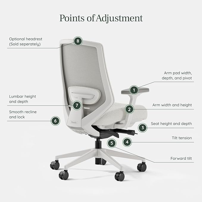 Branch Ergonomic Chair Pro - Mesh Office Chair with 14 Points of Adjustment - Height, Depth & Tilt Adjustable - 5D Armrests - Forward Tilt, Smooth Recline, and Lumbar Support - Shore