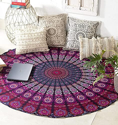 raajsee Purple Round Beach Tapestry Hippie/Boho Beach Blanket Mandala/Indian Cotton Throw - Round Tablecloth/Home Decor/Indie Rug Yoga Mat Meditation Picnic Rugs 127 CM / 50 INCHE Circle