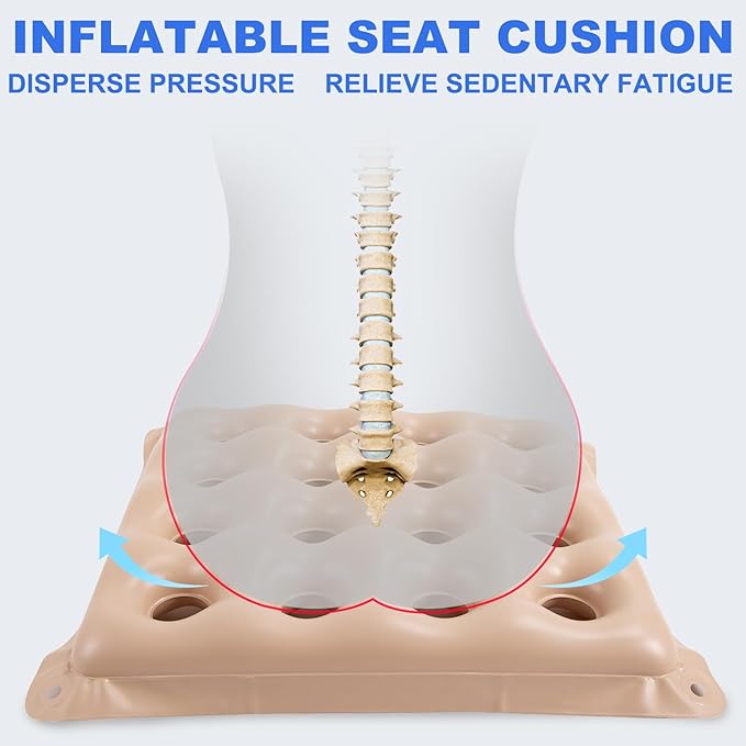 2-Pack Waffle Inflatable Seat Cushions with Pump, 18 Inch Beige 16-Hole Air Cushion for Pressure Relief, Wheelchair, Office Chair, Car Seat & Travel (Beige)