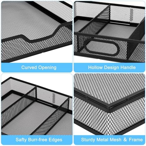 Office Drawer Organizer, 2 Pack Metal Mesh Desk Draw Divider, Versatile Desktop Organizer Tray to Keep Supplies Tidy and Easy to Access, Stackable A4 Paper Holder Tray for School