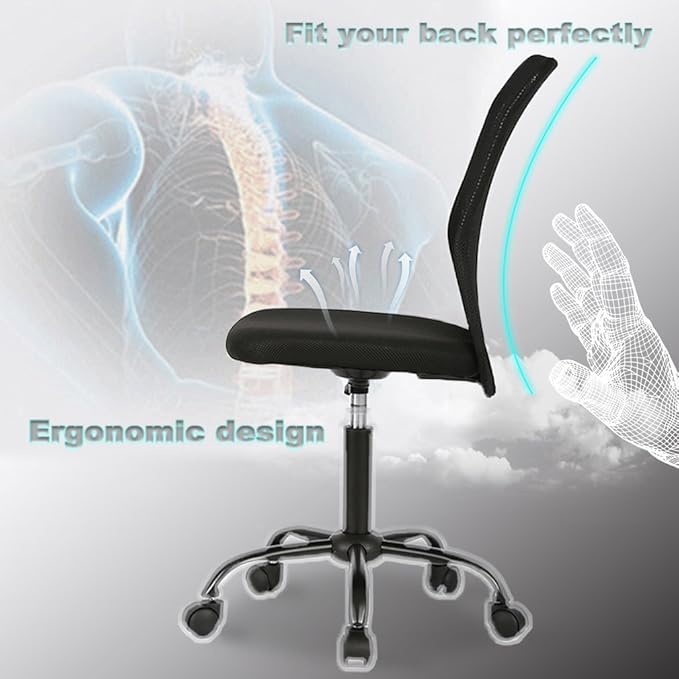 BestMassage Office Chair Cheap Desk Chair Mesh Computer Chair with Lumbar Support No Arms Swivel Rolling Executive Chair for Back Pain,Black 1 Pack