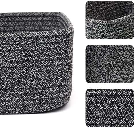 MiniArk Small Storage Baskets for Organizing | Closet Organizer Bins | Shelf Toy Basket | Woven Rope Baskets | Cube Decorative Box | Shallow Basket | 11.5x7.5x4.7” | 3 Packs Dark Gray
