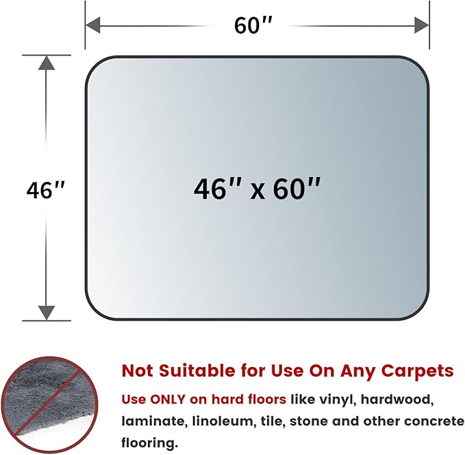 Yecaye Office Chair Mat for Hardwood Floor, Clear Computer Desk Chair Mat, PVC Heavy Duty Floor Protector for Rolling Chairs, Can't be Used on Carpet (Transparent, 46" x 60")