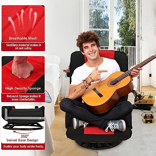 Swivel Gaming Chair Multipurpose Floor Gaming Chair for Gaming, TV, Reading w/6 Adjustable Postion Backrest, Armrest Lumbar Support & for Adults, Red