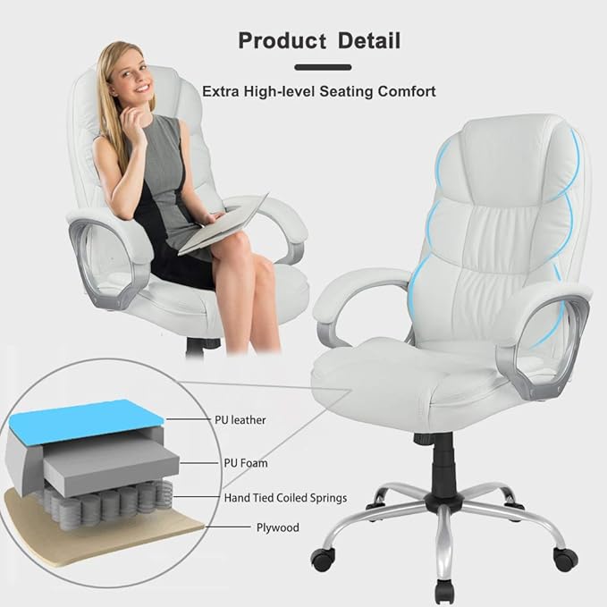 Ergonomic Office Chair Cheap Desk Chair Computer Chair with Arms Modern Executive Rolling Swivel Chair for Back Pain Adults Women,White