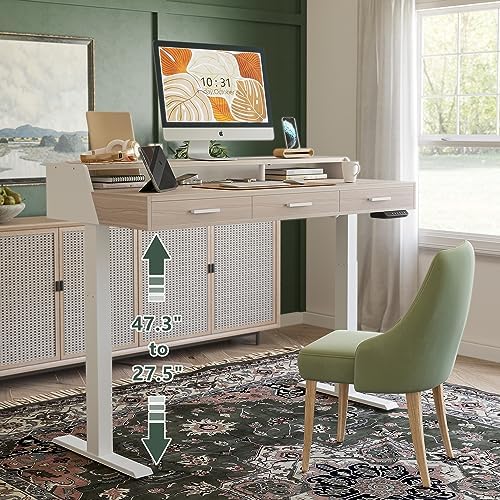 CubiCubi One-Piece Standing Desk 55x26 with 3 Wood Drawers, Pale Walnut