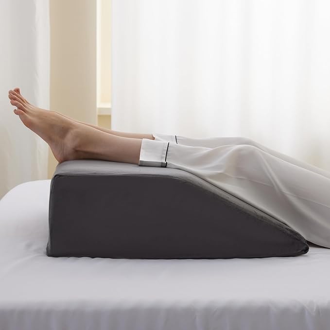 Bedluxe Leg Elevation Pillows, Leg Pillows for Sleeping, Cooling Gel Memory Foam Top, Wedge Pillow for Legs, Leg Wedges for Circulation, Swelling, After Surgery - Removable Cover (10 Inch, Dark Grey)