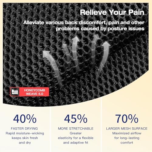 Winvote Posture Corrector Back Brace for Women and Men with Lumbar Support Adjustable Y-Shaped Shoulder Brace Breathable Mesh Black Size S