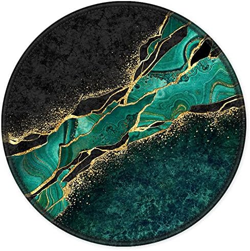 ITNRSIIET Round Mouse Pad with Stitched Edge Premium-Textured Waterproof Non-Slip Rubber Base Desktop Protection Mat Diameter 8.7 inches, Green Marble Gold