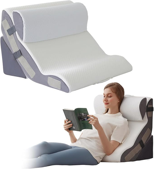 Ahpmeoa 3PCS Wedge Pillow Set for After Surgery, Back Pillow for Bed Sitting up, 10-in-1 Foam Wedge Pillow for Acid Reflux & Back Pain Relief, Post Surgery Pillow for GERD & Snoring, White