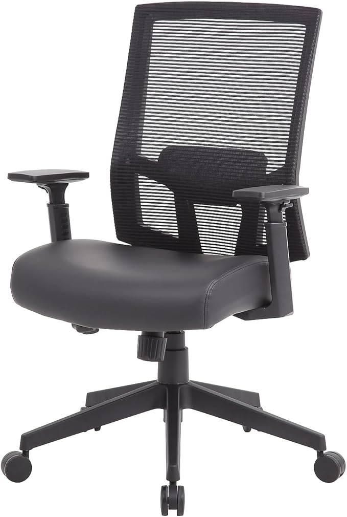 Boss Office Products Mesh Back Vinyl Task Chair with Synchro-Tilt in Black