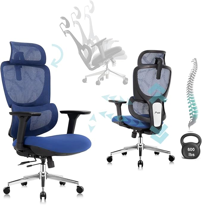 Jacia House TSCA Certified Ergonomic Mesh Office Chair, Big Tall Gaming Chair Adjustable Lumbar Support, 4D Armrests, 2D Headrest, 135° Reclining Rolling Swivel Desk Chairs with Seat Lock 600lb