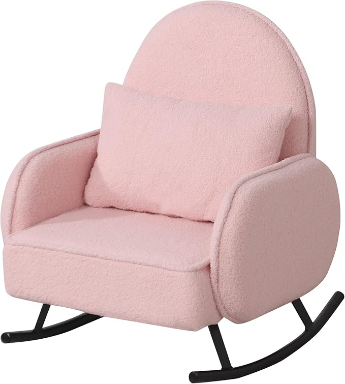 Baby Rocking Chair,Toddler Chair,Kids Chair,Kids Sofa, Shaky Metal Foot and Sherpa Fabric,Toddler Rocking Armchair for Boys and Girls Rest (Pink)