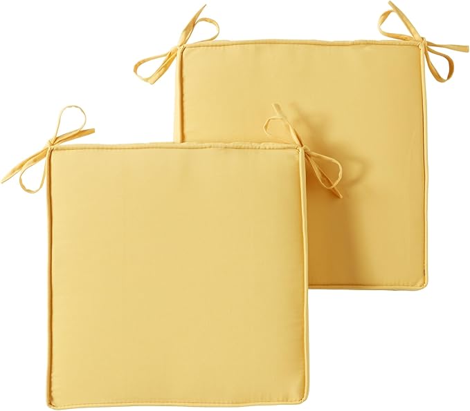 Outdoor 18 inch Square Patio Dining Chair Pads – Comfortable Fiber-Filled Seat Cushions with Ties, Reversible Polyester Fabric - Sunbeam, Set of 2