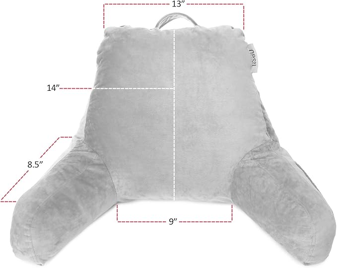 Clara Clark Reading Pillow for Kids & Teens with Shredded Memory Foam, Backrest Pillows for Reading, Watching, and Gaming, Use on The Couch, Bed, or Floor Adjustable Support, Washable Cover Light Grey