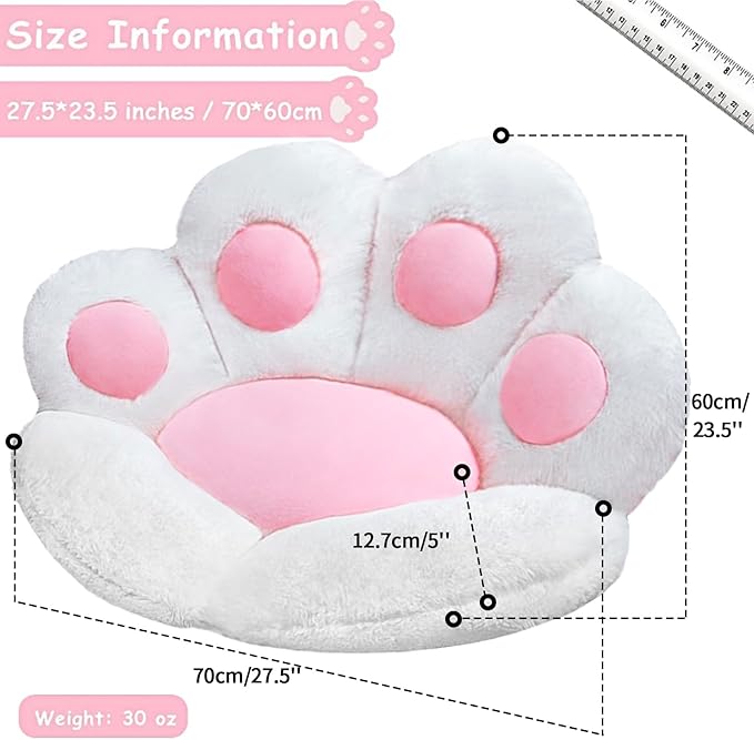 DOBUONO Cat Paw Cushion Cute Chair Cushion Kawaii Plush Seat Cushions 28"x 24"Gaming Chair Cushion Shape Lazy Pillow for Gamer Chair, Kawaii Accessories for Girl Worker Gift Stuff Room Decor (White)