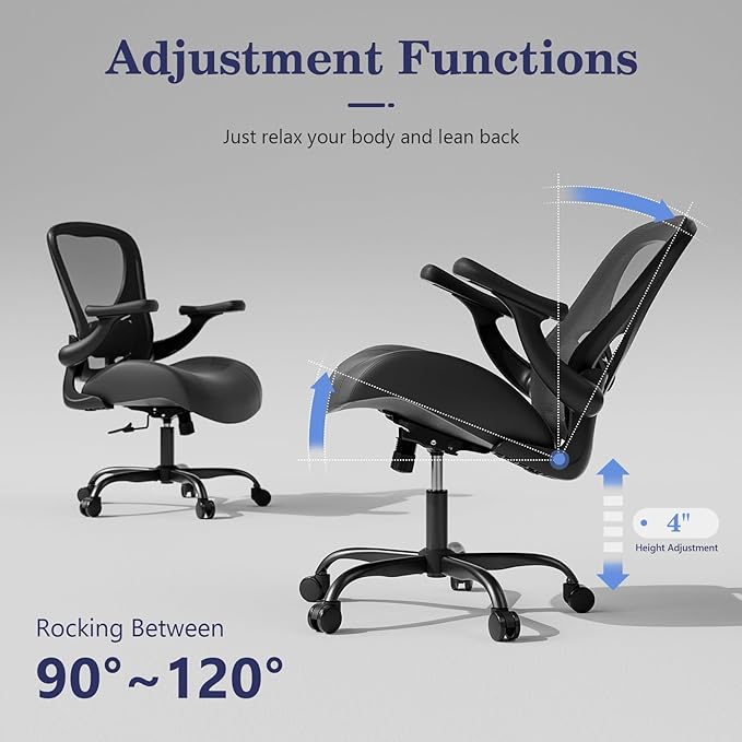 GYI Ergonomic Office Chair, Computer Desk Chair with Memory Foam Seat, Technical Mesh Back, 3D Flip-up Arms, Adjustable Lumbar Support&Height, Wheels for Home or Office, Black
