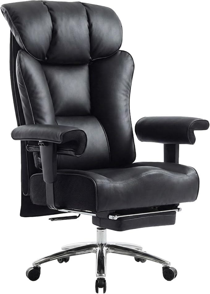 Efomao Big and Tall Office Chair 400 lbs Capacity, Oversized Executive Desk Chair with Footrest, Extra Wide 23" Seat, High Back Ergonomic PU Leather Home Office Chair， Black