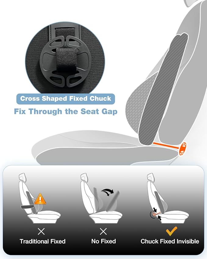 Lumbar Support Pillow for Car, Memory Foam Back Cushion for Driving Seat, Truck Accessories Travel Essentials, Back Pain Relief, Washable Cover, Plus Size Lower Back Support Fits Most Cars (Gray)