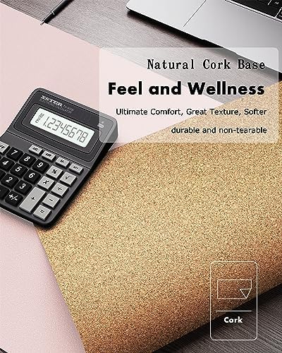 YSAGi Double-Sided Desk Pad, 35.4"x17"Leather Desk Mat, Eco Cork Desk Pad Protector,Large Mouse Pad,Waterproof Desk Blotter for Office/Home(Pink)