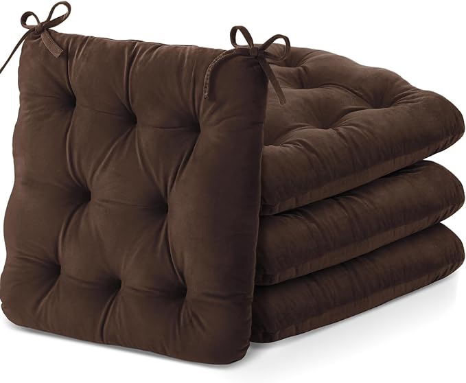 Nuanchu Memory Foam Chair Cushions Set of 4, Thick Indoor Seat Cushions for Dining Chairs Tufted Seat Pads for Kitchen, Dining Room, Office,(Dark Brown,15.5"x15.5"x4")
