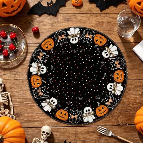 Halloween Placemats Set of 4, Black Cat Pumkin Ghost Bat Place Mats