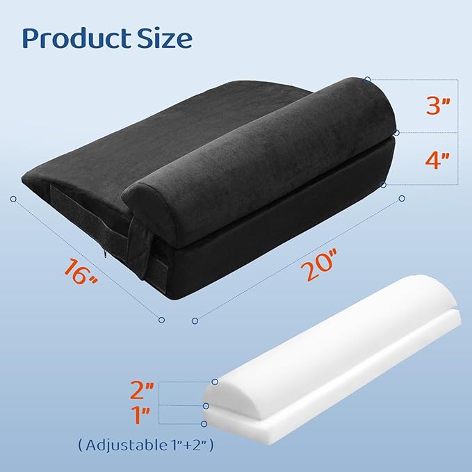 Recliner Foot Rest Cushion - Recilner Leg Rest Cushion with Removable Semi-Cylinder for Superior Support, Adjustable Recliner Foot Rest Extender, Recilner Leg Pillow with 2 Straps, Black
