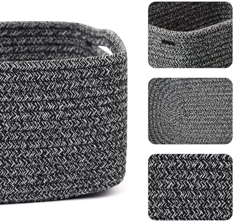 MiniArk Small Storage Baskets for Organizing | Closet Organizer Bins | Shelf Toy Basket | Woven Rope Baskets | Cube Decorative Box | Shallow Basket | 13x8.5x5.1” | 3 Packs Dark Gray