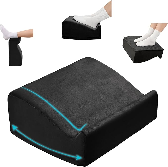 Ergonomic Foot Rest for Under Desk at Work – 15° Tilt Angle Under Desk Footrest with High-Resilience Foam, Velvet Top & Non-Slip Base, Comfortable Foot Stool for Office Chair and Home, Black
