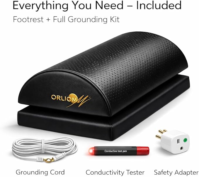 Grounding Foot Rest for Under Desk, Ergonomic Memory Foam Footrest, Adjustable Height, Improves Posture, Relieves Back & Leg Pain, Anti-Fatigue with Grounding Kit for Office & Home