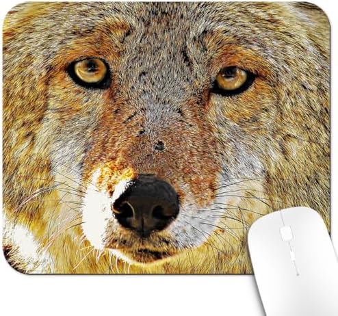 9.5x7.9 Inch Office/Gaming Mouse Pad, Cool Yellow Brown Hairy Wolf Head with Bright Eyes Cute Anti-Slip Mat for Desk