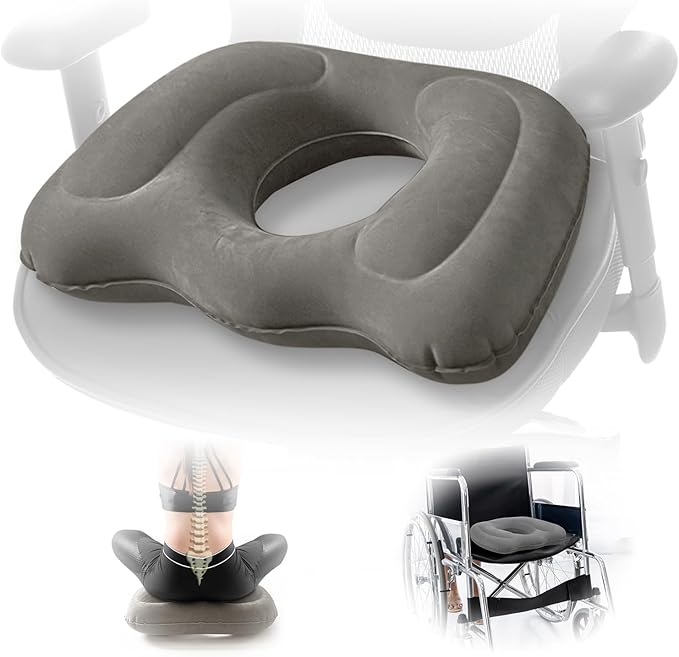 Inflatable Donut Seat Cushion for Tailbone Pain Relief – Coccyx Pillow for Office Chair, Car, Wheelchair & Post Surgery Comfort – Ergonomic Orthopedic Support Pillow for Home & Travel