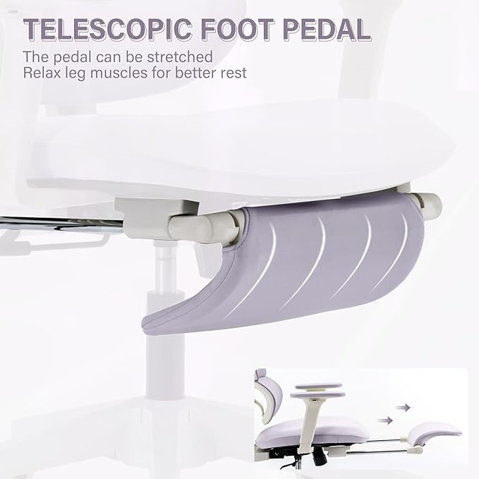Ergonomic Office Chair with Footrest, High Back Computer Office Chair with Dynamic Lumbar Support, 2D Headrest, 2D Armrest, Sponge Seat, Mesh Home Office Desk Chair for Adults, Purple