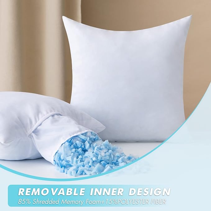MIULEE Pack of 2 22x22 Pillow Inserts-Decorative Shredded Memory Foam Cooling Throw Pillows-Adjustable Premium Lumbar Wedding Pillow Stuffer Form for Couch Bed Cushion