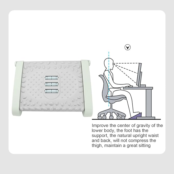 Under Desk Footrest Ergonomic 6-Level Height Adjustable with Massage Roller for Office (Green)