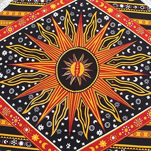 Round Beach Tapestry Turquoise Mandala Throw/Boho Hippie Beach Blanket Roundie/Indian Cotton Bohemian Large Round Table Cloth-Home Decor/Yoga Mat Meditation Picnic Rug (70", Yellow)