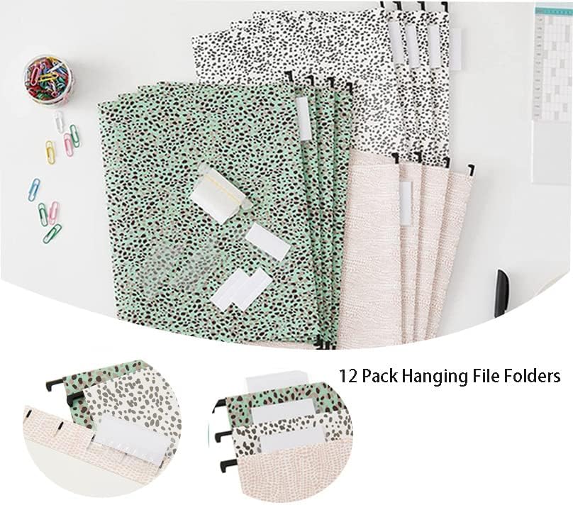 12 Pack Letter Size Hanging File Folders with Tabs, Leopard Print