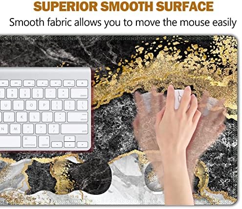 Upgraded Extended Gaming Mouse Pad, Keyboard Wrist Rest Pad, Wrist Support Mousepad Set, Artso Large Stable Rubber Base Stitched Edges, Multifunctional Desk Pad 35 x15.5 in, Black Grey Marble