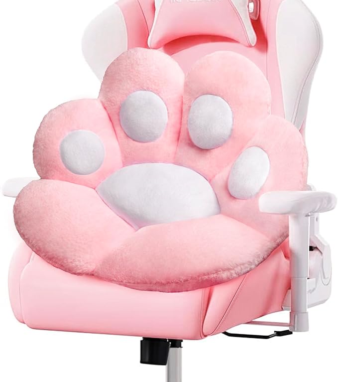 DOBUONO Cat Paw Cushion Kawaii Office Desk Chair Cushion Comfy Plush Cat Paw Shape Gaming Chair Cushion Bear Cute Seat Cushion for Girl, Kawaii Room Bedroom Decorate 28"x 24" (Pink)