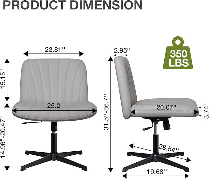 HOFFREE Criss Cross Chair Cross Legged Office Chair Home Office Chair Ergonomic Armless Chair for Desk Grey