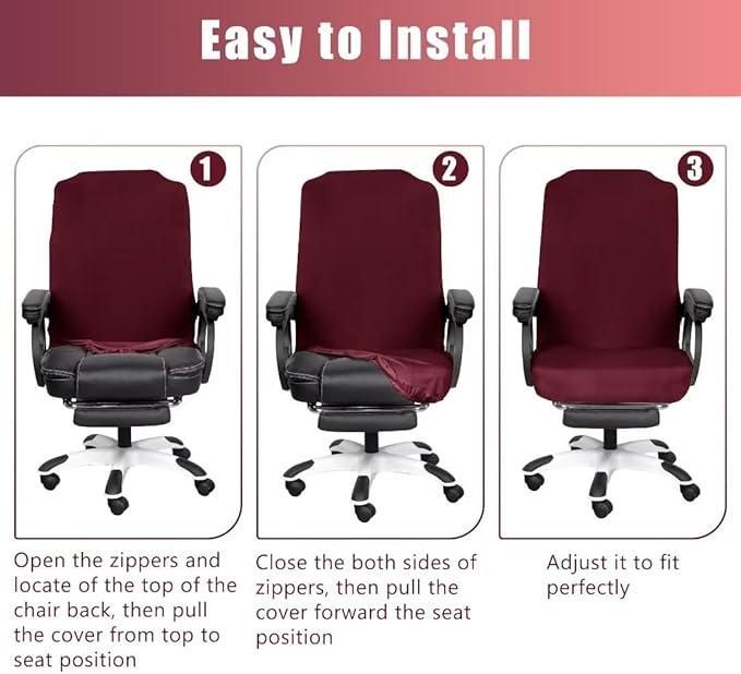 SARAFLORA 2 Pack Office Chair Cover, Stretchable Desk Chair Cover Removable Computer Chair Cover for Office Chair with Zipper Universal Spandex Rotating Chair Cover Anti-dust Chair Slipcover,Burgundy