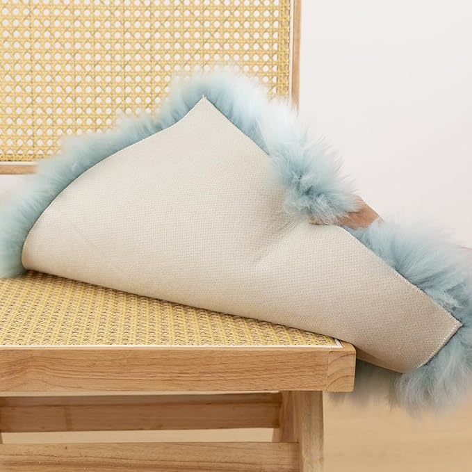 LLB Sheepskin Chair Cushion Non-Slip Back Square Genuine Fur Chair Cover Silky Natural Wool Seat Cushion Pad Soft Area Rugs Carpet for Home Office Restaurant Chair 18x18 Inch (Pack of 1), Milky Mint