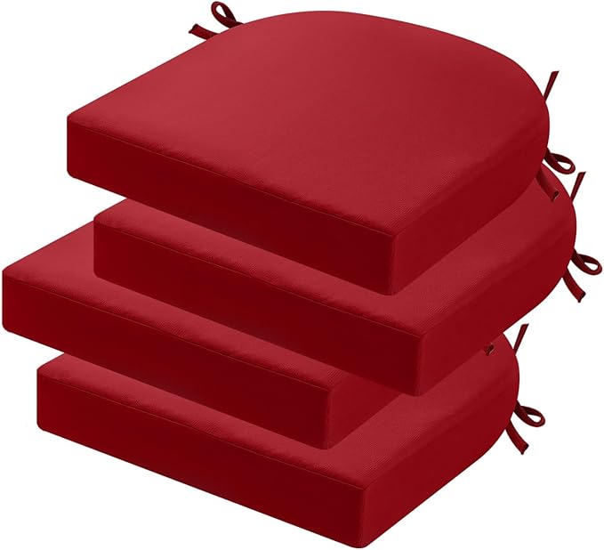 idee-home Outdoor Chair Cushions Set of 4, Thick 17" x 17" Outdoor Seat Cushions Patio Furniture Waterproof with Ties, Dining Pads