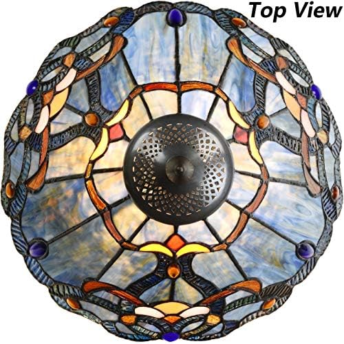 Bieye L10683 Baroque Tiffany Style Stained Glass Table Lamp Night Light with 12 Inch Wide Blue Lampshade for Bedside Bedroom Living Room, 20 inch Tall