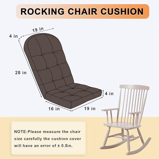 Rocking Chair Cushion - Chenille Fabric, High-Density Sponge, Durable Comfort Non-Slip Bottom Tufted Seat Pads with Ties, Chenille︱Dark Brown, 44x19x4 inch