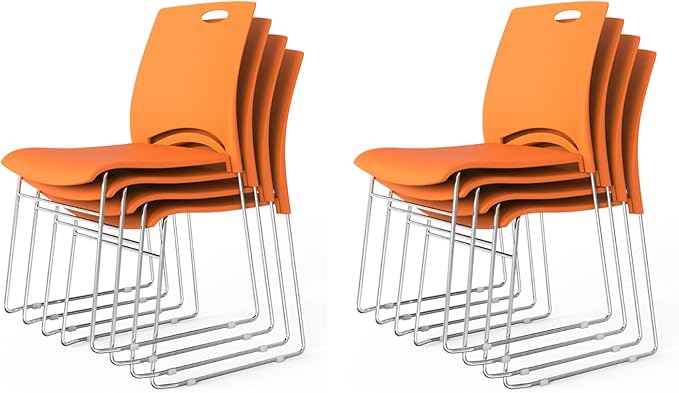 VINGLI Stacking Chairs Set of 8 Stackable Office Chairs with Metal Sled Base, Ergonomic Plastic Seat, Stacking Chairs for Waiting Room Break Room Banquet Guest, Orange