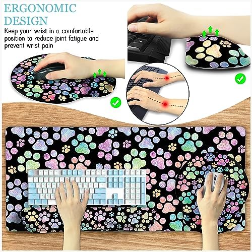 LIMKRIAN Dog Paw Mouse Pad Set XXL Large Desk Mat Pad, Cute Office Decor