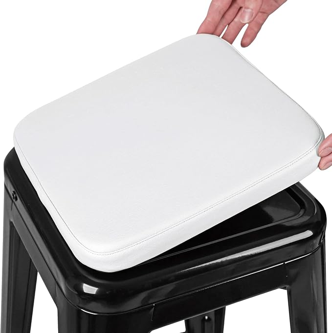 SINOSSO Modern Faux Leather Bar Stool Cushion 1 Piece, Leathaire Magnetic Small Chair Pad for Cafe Bistro Stackable Metal Stool (Square, White, 1)