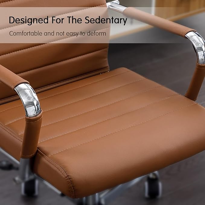 Home Office Chair Ribbed, Modern Leather Conference Waiting Room Chairs,Ergonomic Office Desk Chair, High Back Executive Computer Chair, Adjustable Swivel Chair with Arms,Brown