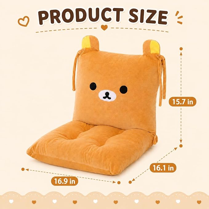 ChezMax Chair Cushion Plush Seat Cushion Back Cushion with Ties Thickened Desk Chair Pads Cartoon Waist Pillow Cushion Decor for Chair Car Office Patio Wheelchair Cartoon Bear